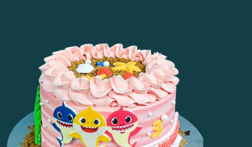 Pink Ombre Stripe Baby Shark Cake | Vibrant Children's Party Cakes